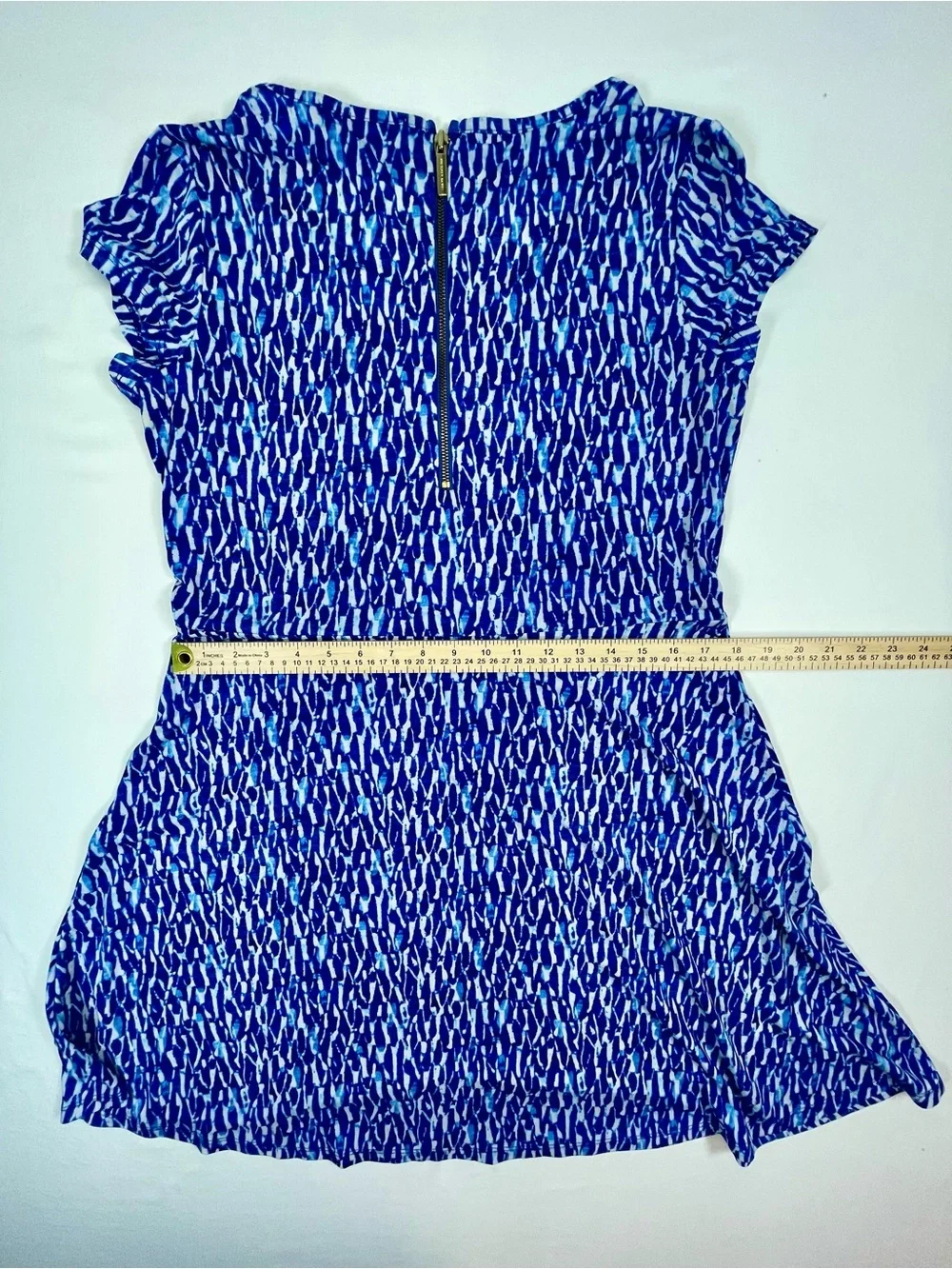 Michael Kors Royal Blue Printed Scoop-Neck Short Sleeve Mini Dress L